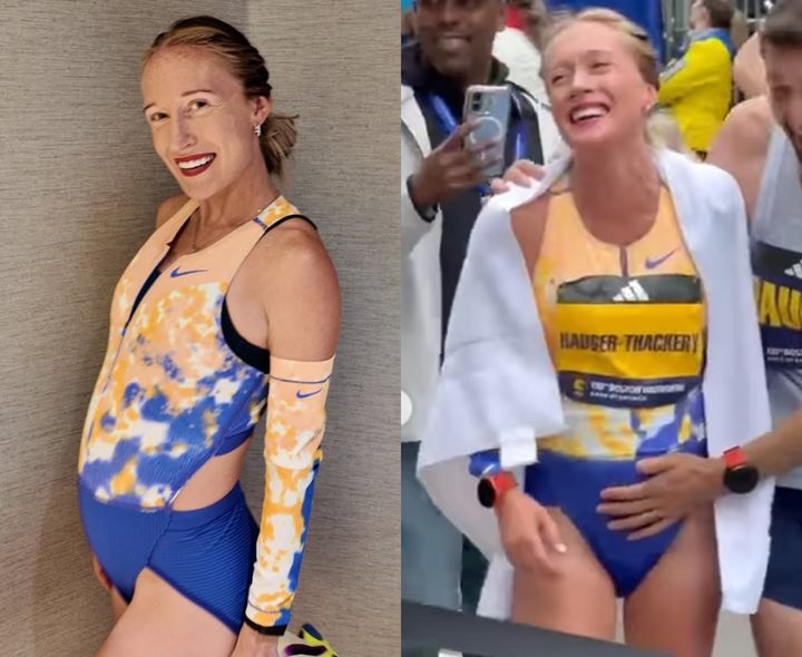 [서울=뉴시스] 영국의 한 선수가 임신 22주 상태에서 보스턴 마라톤을 완주한 사실이 알려졌다. (사진=콜리 하우거-태커리 인스타그램 캡처) *재판매 및 DB 금지