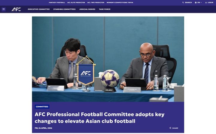 [서울=뉴시스] 지난 24일(한국 시간) 사우디아라비아 제다에서 박지성 위원장 주재로 진행된 아시아축구연맹(AFC) 프로축구위원회 회의 장면. (사진=AFC 홈페이지 캡처) 2026.04.25. photo@newsis.com *재판매 및 DB 금지