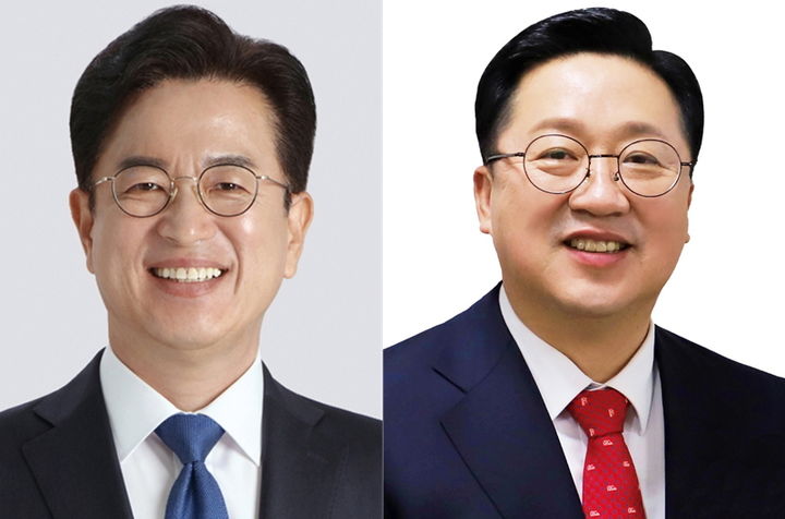 [대전=뉴시스] 더불어민주당과 국민의힘 대전시장 후보인 허태정(왼쪽) 전 시장과 이장우 시장. *재판매 및 DB 금지