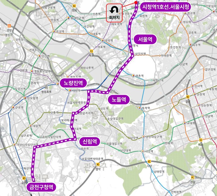 [서울=뉴시스]금천구청~시청역 노선. (사진=서울시 제공) 2026.04.24. photo@newsis.com *재판매 및 DB 금지