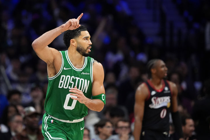 [필라델피아=AP/뉴시스] 미국프로농구(NBA) 보스턴 셀틱스의 제이슨 테이텀. 2026.04.26.