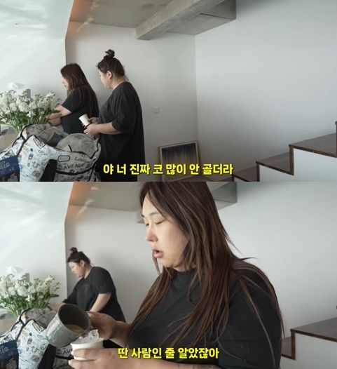 [서울=뉴시스]영상 속에서 풍자가 코골이가 줄었다는 말에 놀란 표정을 짓고 있다. (사진=유튜브 채널 '풍자테레비' 캡처)