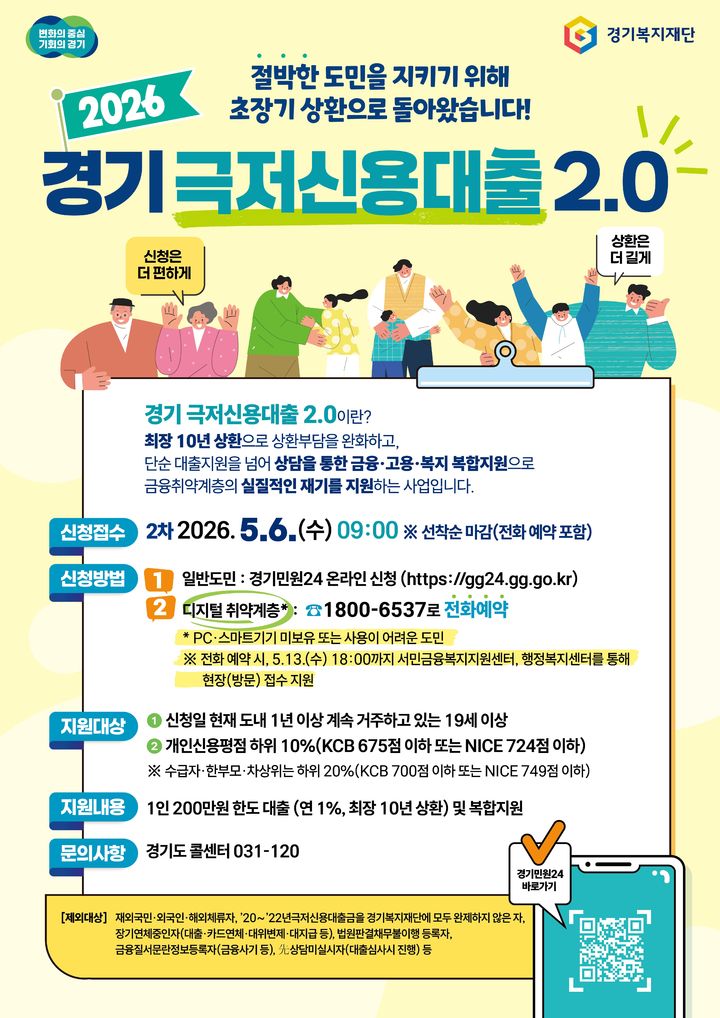 경기도, 내달 6일 '극저신용대출 2.0' 2차 접수 시작