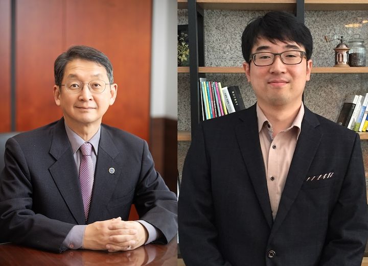 [서울=뉴시스] 서울시립대 신소재공학과 송오성(왼쪽) 교수, 전자전기컴퓨터공학부 이승환 교수. (사진=서울시립대 제공) 2026.04.27. photo@newsis.com *재판매 및 DB 금지