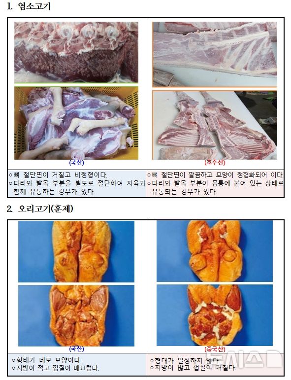 [전주=뉴시스]윤난슬 기자 = 염소고기, 오리고기(훈제) 원산지 식별 정보. (사진=전북농관원 제공) photo@newsis.com 