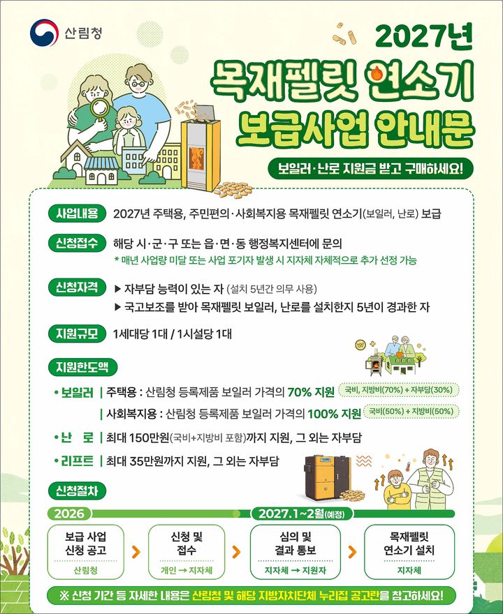 [대전=뉴시스] 목재펠릿 연소기 보급사업 안내물.(사진=산림청 제공) *재판매 및 DB 금지