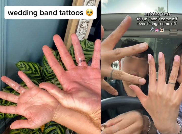 [서울=뉴시스] 미국의 젊은 층 사이에서 고가의 다이아몬드 반지 대신 손가락에 문신을 새기는 '문신 반지'가 새로운 프러포즈 문화로 떠오르고 있다. (사진=틱톡 갈무리) *재판매 및 DB 금지