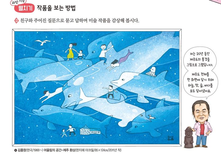 2025년 초등학교 4학년 미술교과에 실린 김품창 고래 그림. *재판매 및 DB 금지