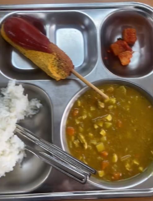 [서울=뉴시스] 영국이 아동 비만 예방을 위해 급식 메뉴 개편에 나선 가운데 영국 데일리 메일은 한국의 수준 높은 급식에 주목했다. (사진=틱톡 캡처 @henners332) *재판매 및 DB 금지