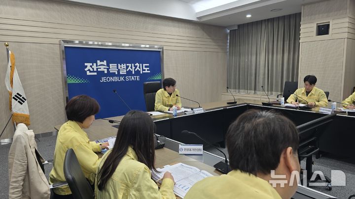 [전주=뉴시스] 28일 전북도청 영상회의실에서 14개 시·군과 함께 개최된 '중동상황 비상경제대응TF(태스크포스) 영상회의' 모습. (사진=전북자치도 제공) 2026.04.28. photo@newsis.com *재판매 및 DB 금지