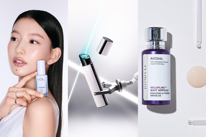 [서울=뉴시스] VDL 컬러코렉팅 프라이머(왼쪽), LG 프라엘 수퍼폼 써마샷 얼티밋, 도미나스 앳클리닉 링클샷(오른쪽) (사진=LG생활건강 제공) 2026.04.29. photo@newsis.com *재판매 및 DB 금지