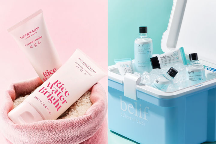 [서울=뉴시스] 더페이스샵 미감수 브라이트 클렌징 폼(왼쪽), 빌리프 아쿠아 밤 프로즌 라인(오른쪽) (사진=LG생활건강 제공) 2026.04.29. photo@newsis.com *재판매 및 DB 금지