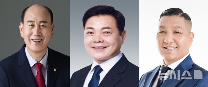 [동두천=뉴시스] 동두천시장 대진표. 왼쪽부터 국민의힘 박형덕, 더불어민주당 이인규, 조국혁신당 유광혁 후보. photo@newsis.com