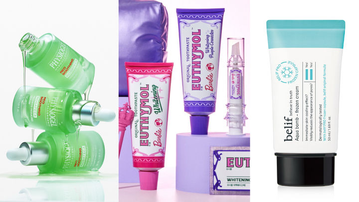 [서울=뉴시스] 피지오겔 레드수딩 로자테카 레드니스 리듀싱 세럼(왼쪽), 바비X유시몰 콜라보 에디션, 빌리프 아쿠아 밤 프로즌 크림(오른쪽) (사진=LG생활건강 제공) 2026.04.29. photo@newsis.com *재판매 및 DB 금지