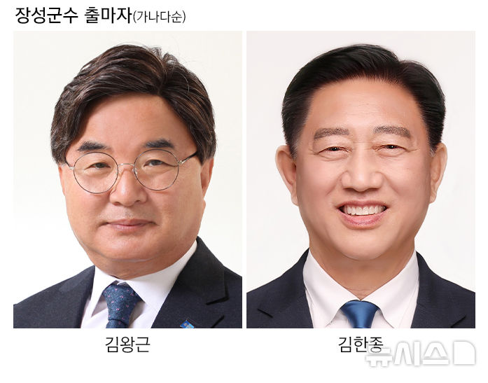 [장성=뉴시스] 제9회 전국동시지방선거 전남 장성군수 출마자들. 가나다순. (그래픽=최희영) 2026.05.03. photo@newsis.com 