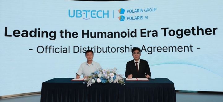 (왼쪽부터)친샤오쥔 유비테크로보틱스 해외영업 총괄매니저, 윤정희 폴라리스AI 대표이사. (사진=폴라리스AI) *재판매 및 DB 금지