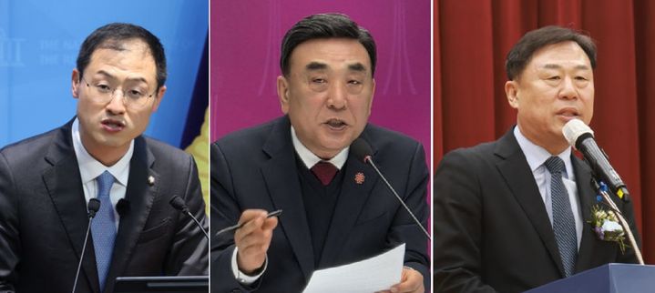 [울산=뉴시스] 사진 왼쪽부터 더불어민주당 김상욱·국민의힘 김두겸·진보당 김종훈 울산시장 후보. (사진=뉴시스DB) photo@newsis.com *재판매 및 DB 금지
