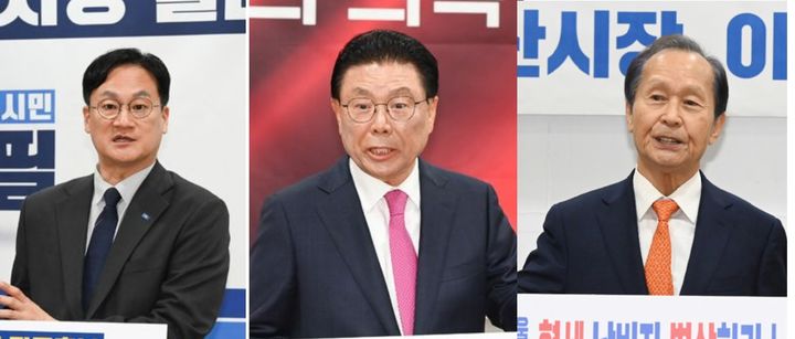 [울산=뉴시스] 사진 왼쪽부터 조국혁신당 황명필·무소속 박맹우·무소속 이철수 울산시장 후보 (사진=뉴시스DB) photo@newsis.com *재판매 및 DB 금지