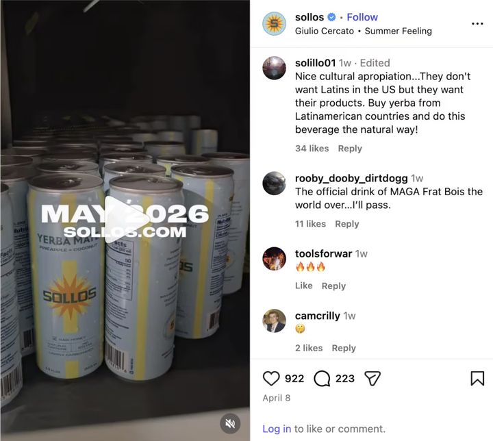 [서울=뉴시스]도널드 트럼프 미국 대통령의 막내 아들인 배런 트럼프가 이사로 참여하는 회사가 온느 5월 출시하는 음료 '솔로스 예르바 마테'의 사진. (사진출처: 솔로스 예르바 마테 인스타그램)2026.0.4.30.