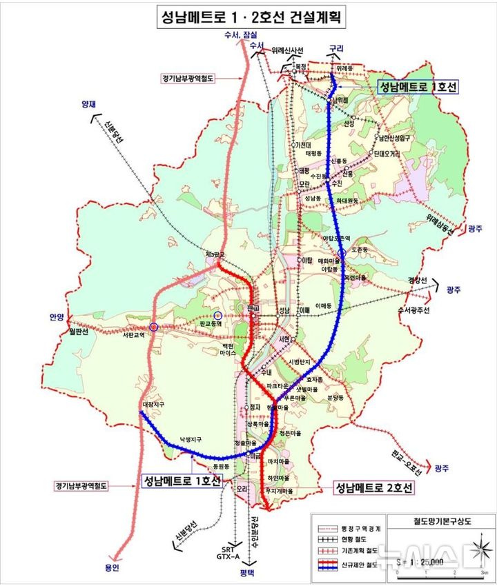 [성남=뉴시스] 성남메트로 1·2호선 노선 예상안 (사진=김병욱 선거 사무실 제공) 2026.04.30.photo@newsis.com
