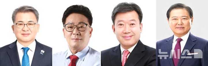 [울릉=뉴시스] = 6·3 지방선거 울릉군수 민주당 정성환(왼쪽부터) 후보, 국민의힘 김병수 후보, 무소속 남한권·남진복 후보. 2026.04.30. photo@newsis.com 