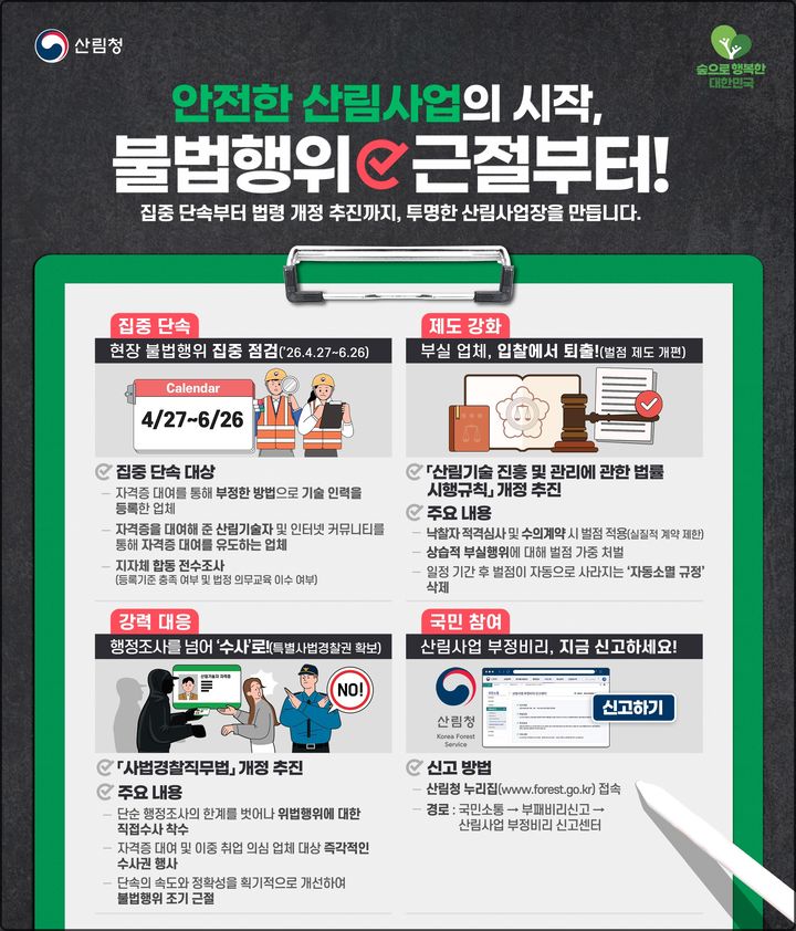 [대전=뉴시스] 산림청이 산림사업 내 불법행위를 집중단속한다.(사진=산림청 제공) *재판매 및 DB 금지