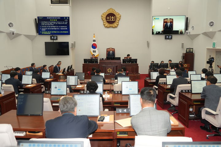 [제주=뉴시스] 30일 오후 제주도의회 본회의장에서 제448회 도의회(임시회) 제2차 본회의가 열리고 있다. (사진=제주도의회 제공) 2026.04.30. photo@newsis.com *재판매 및 DB 금지