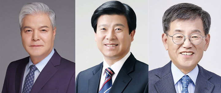 [금산=뉴시스] (왼쪽부터) 6·3지방선거에 출마한 더불어민주당 문정우, 국민의힘 박범인, 조국혁신당 안찬 후보. (사진= 중앙선거관리위원회 제공) *재판매 및 DB 금지
