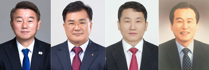 [서천=뉴시스](왼쪽부터) 6·3지방선거 충남 서천군수 선거에 출마한 더불어민주당 유승광(64), 국민의힘 김기웅(68), 개혁신당 조중연(53), 한국독립당 조이환(65) 후보. (사진= 중앙선거관리위원회 제공) *재판매 및 DB 금지