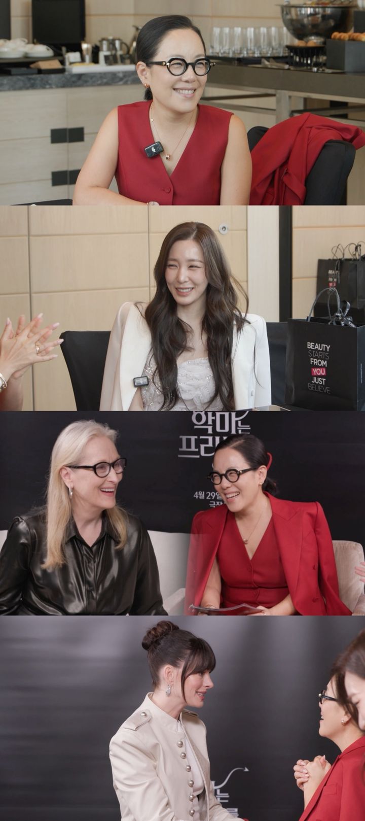 [서울=뉴시스] 메이크업 아티스트 정샘물이 영화 '악마는 프라다를 입는다 2' 홍보차 내한한 할리우드 배우 메릴 스트립, 앤 해서웨이와 만났다. (사진=MBC) 2026.05.02. photo@newsis.com *재판매 및 DB 금지