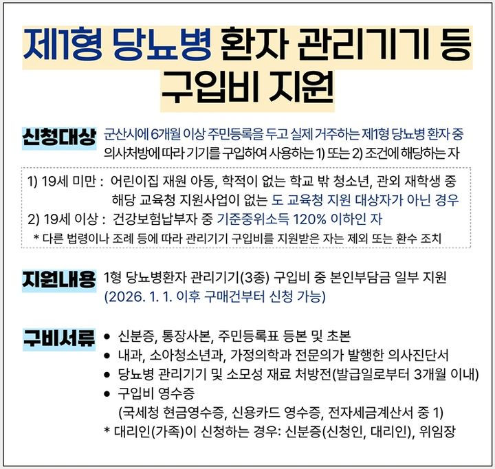 혈당관리 부담 던다…군산시, 1형 당뇨환자 기기 구입비 지원