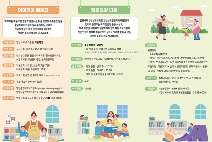 [밀양=뉴시스] 우리동네 마을돌봄 지도 리플릿 중 아이키움 배움터 늘봄, 밀양 다봄 안내문. (사진=밀양시 제공) 2026.05.04. photo@newsis.com *재판매 및 DB 금지