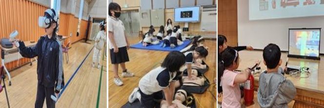 [서울=뉴시스]지난해 서대문구의 '찾아가는 어린이 안전체험캠프' 모습. 왼쪽부터 VR 가상 체험, 심폐소생술, 소화기 사용법 교육 모습.. (사진=서대문구 제공) 2026.05.04. photo@newsis.com *재판매 및 DB 금지