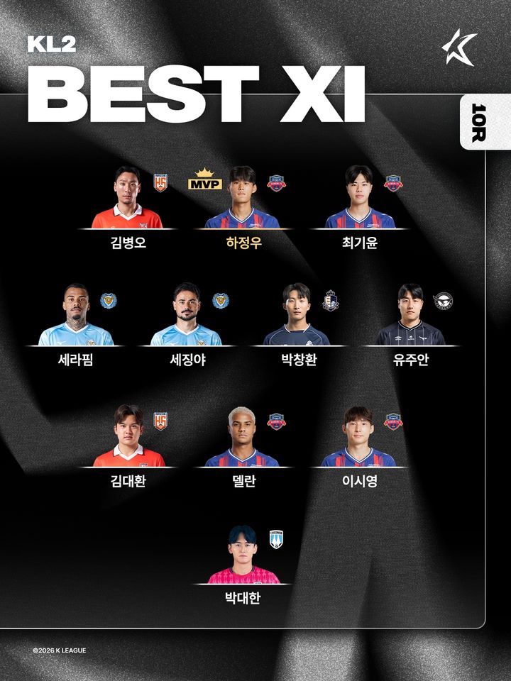 [서울=뉴시스] 하나은행 K리그2 2026 10라운드 베스트11. (사진=한국프로축구연맹 제공) *재판매 및 DB 금지