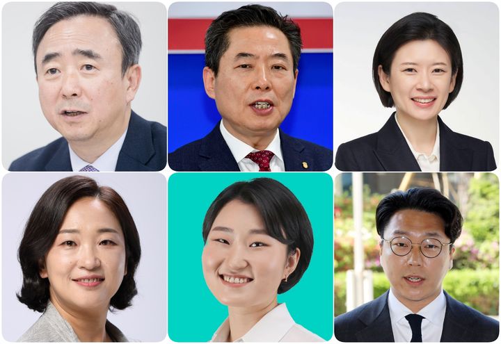 [광주=뉴시스] 송창헌 기자 = 6·3지방선거와 함께 치러지는 광주 광산을 국회의원 보궐선거 여·야 대진표가 6일 사실상 확정됐다. 사진 윗줄 왼쪽부터 더불어민주당 임문영, 국민의힘 안태욱, 조국혁신당 배수진, 아랫줄 왼쪽부터 진보당 전주연, 기본소득당 신지혜, 무소속 구본기 후보. (사진=뉴시스DB·페이스북 갈무리) 2026.05.06 photo@newsis.com *재판매 및 DB 금지