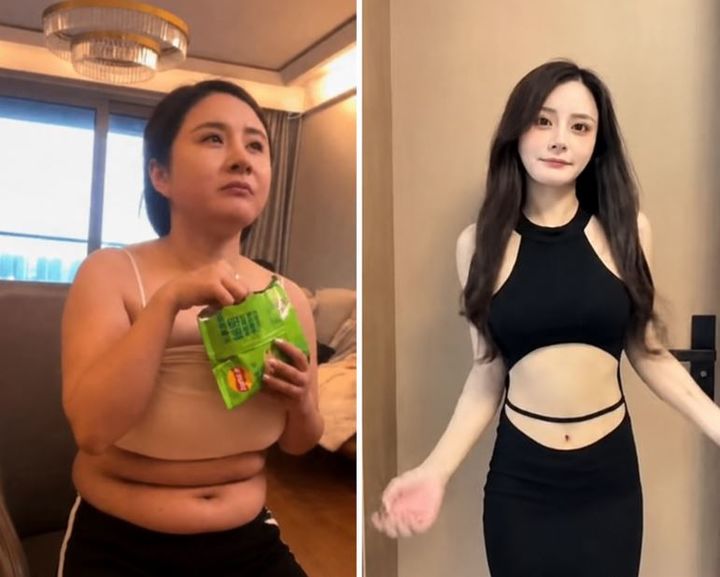 [서울=뉴시스] 친구의 말에 자극받아 다이어트를 시작한 중국 동부의 한 여성이 4개월 만에 20kg 넘는 체중을 감량해 화제가 되고 있다. (사진=도우인)