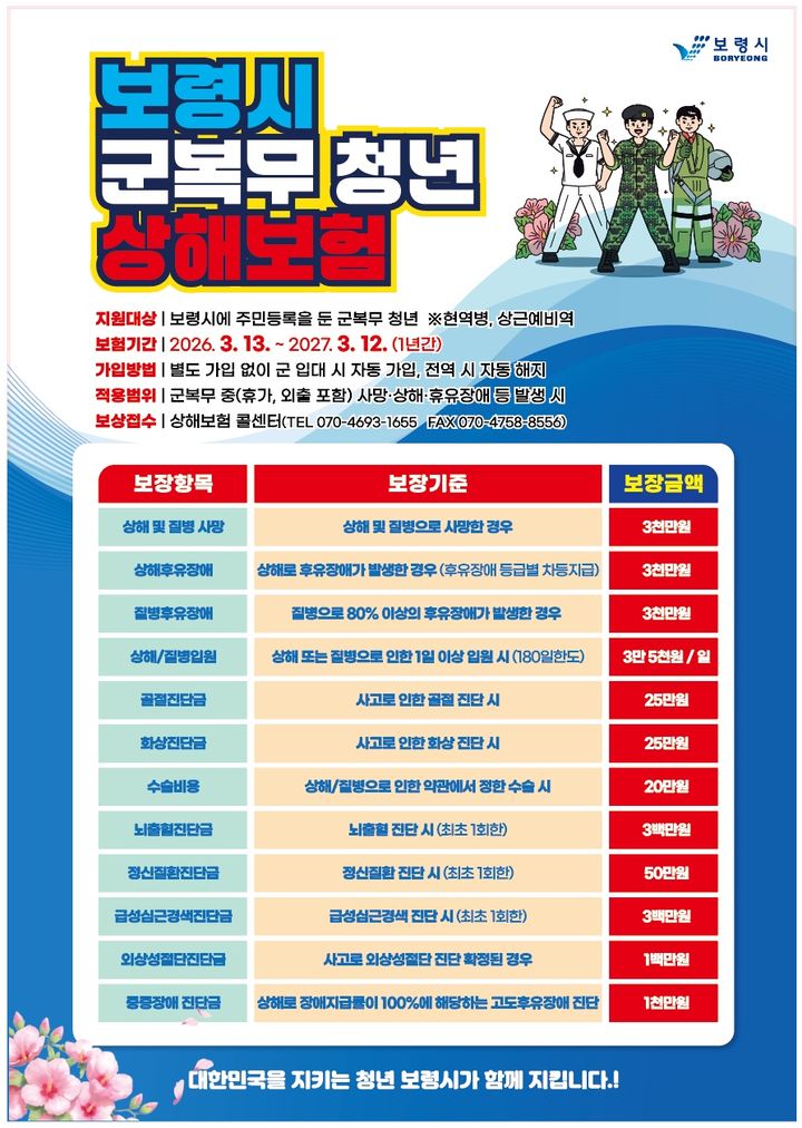 [보령=뉴시스] 보령시 '군복무 청년 상해보험' 포스터. (사진=보령시청 제공) 2026.05.07. photo@newsis.com *재판매 및 DB 금지