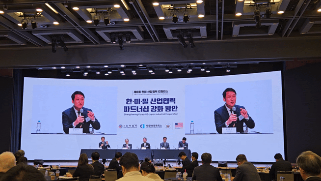 [서울=뉴시스] 남주현 기자 = 김광석 한국경제산업연구원 경제연구실장이 서울 중구 대한상의 국제회의장에서 열린 '제6회 한미 산업협력 컨퍼런스'에서 발언하고 있다. 2025.05.07 *재판매 및 DB 금지