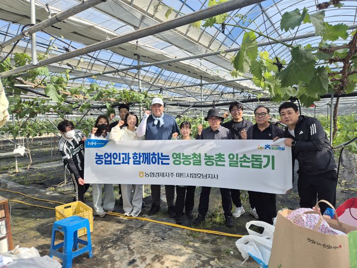 농협경제지주 마트사업호남지사는 7일 인력난으로 어려움을 겪는 나주지역 포도 재배 농가를 찾아 농촌 일손돕기 활동을 펼쳤다. (사진=전남농협 제공) photo@newsis.com *재판매 및 DB 금지