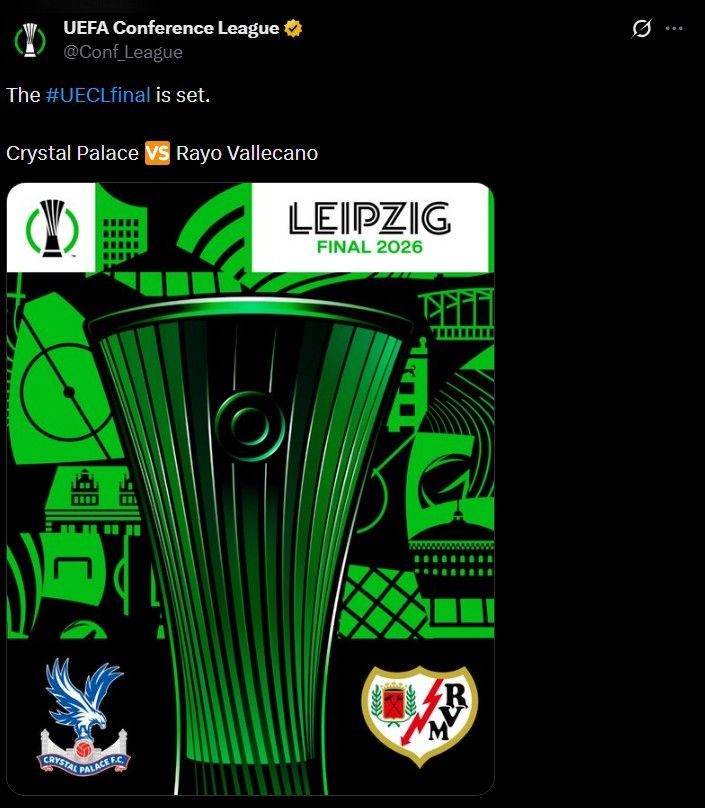 [서울=뉴시스] 2025~2026시즌 유럽축구연맹(UEFA) 콘퍼런스리그(UECL) 결승에서 맞붙게 된 크리스탈 팰리스(잉글랜드), 라요 바예카노(스페인). (사진=UECL SNS 캡처) 2026.05.08. photo@newsis.com *재판매 및 DB 금지