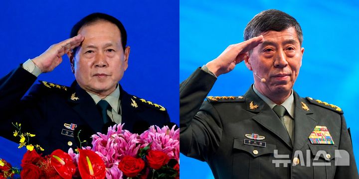 [서울=뉴시스]중국 사법당국이 부패 혐의로 낙마한 웨이펑허, 리상푸 전 국방부장(장관)에게 사형 집행유예를 선고한 가운데 중국 군 기관지가 강도 높은 반부패 기조를 재확인했다. 웨이펑허와 리상푸 재직 당시 자료 사진. 2026.05.08