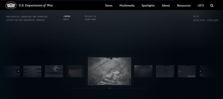 [워싱턴=뉴시스]미국 국방부가 8일(현지 시간) UFO 등 미확인 이상 현상(UAP·Unidentified Anomalous Phenomena)과 관련한 정부 자료들을 홈페이지에 공개한다고 발표했다. (사진=국방부 UAP 자료 공개 홈페이지 캡처). 2026.05.08. *재판매 및 DB 금지