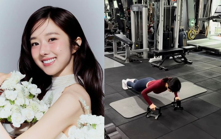 [서울=뉴시스] 이혜성은 헬스장에서 고난도 푸시업을 소화 중인 모습을 SNS에 공개했다.