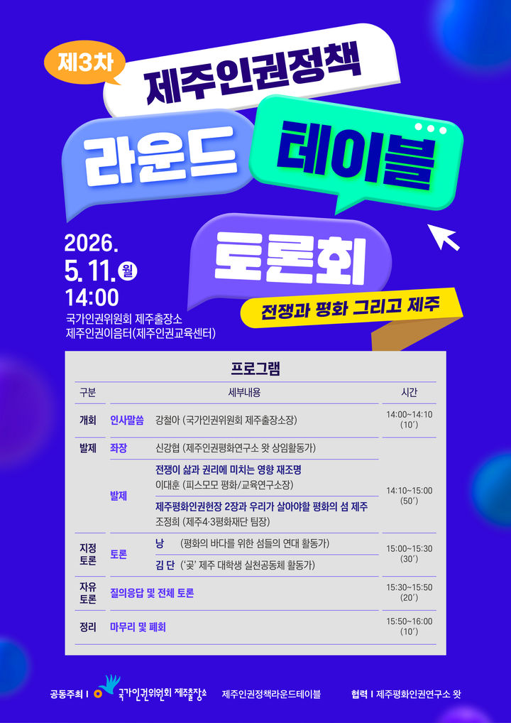 [서울=뉴시스] 제3차 제주인권정책 라운드테이블 토론회 포스터. (사진=국가인권위원회) 2026.05.11 *재판매 및 DB 금지