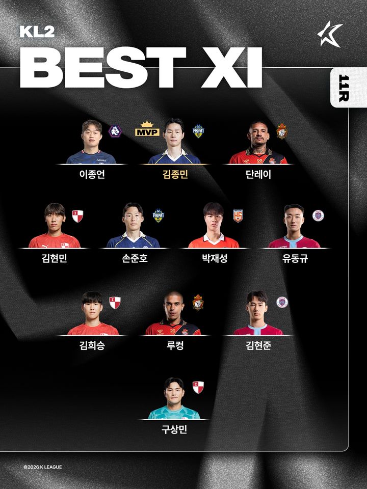 [서울=뉴시스] 하나은행 K리그2 2026 11라운드 베스트11. (사진=한국프로축구연맹 제공) *재판매 및 DB 금지