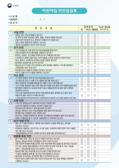 [양평=뉴시스] 어린이집용 자율안전점검표. (사진=양평군 제공) 2026.05.12. photo@newsis.com *재판매 및 DB 금지