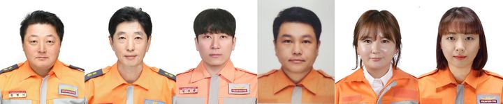 [당진=뉴시스] 지난 11일 공주 중앙소방학교에서 열린 '제39회 전국 의용소방대 소방기술경연대회' 충남 대표로 출전한 당진소방서 의용소방대연합회 소속 대원들 모습(사진 왼쪽부터 정명기·박동진·정상준·최민호·안현진·전이슬). (사진=당진소방서 제공) 2026.05.12. photo@newsis.com *재판매 및 DB 금지