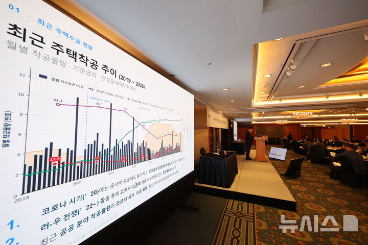 [서울=뉴시스] 홍효식 기자 = 이재평 국토교통부 주택공급정책관이 12일 서울 중구 롯데호텔에서 열린 제8회 뉴시스 건설부동산 포럼 '부동산 대전환 시대, 집값 안정의 해법을 묻다'에서 '공공주도 주택 공급 정책과 기대 효과'에 대해 주제발표하고 있다. 2026.05.12. yesphoto@newsis.com