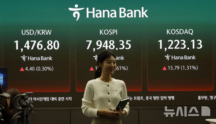 코스피가 7500선까지 밀린 12일 오전 서울 한 증권사 객장에서 시민들이 전광판을 바라보는 모습