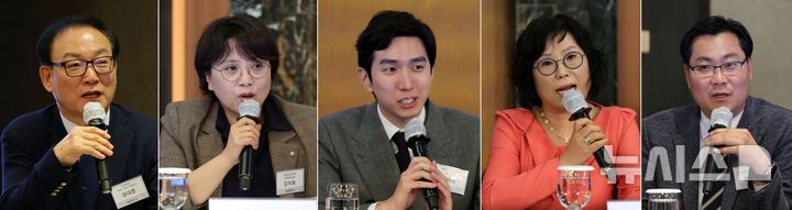 [서울=뉴시스] 홍효식 기자 = 12일 서울 중구 롯데호텔에서 열린 제8회 뉴시스 건설부동산 포럼 '부동산 대전환 시대, 집값 안정의 해법을 묻다'에서 '집값 안정을 위한 주택 공급 정책 제언'을 주제로 한 종합토론이 진행되고 있다.왼쪽부터 좌장을 맡은 권대중 한성대학교 경제 부동산학과 석좌교수, 패널인 김덕례 주택산업연구원 주택정책실장, 김제경 투미부동산컨설팅 소장, 이재순 한국부동산분석학회 학회장, 김인만 김인만부동산경제연구소 소장. 2026.05.12. yesphoto@newsis.com